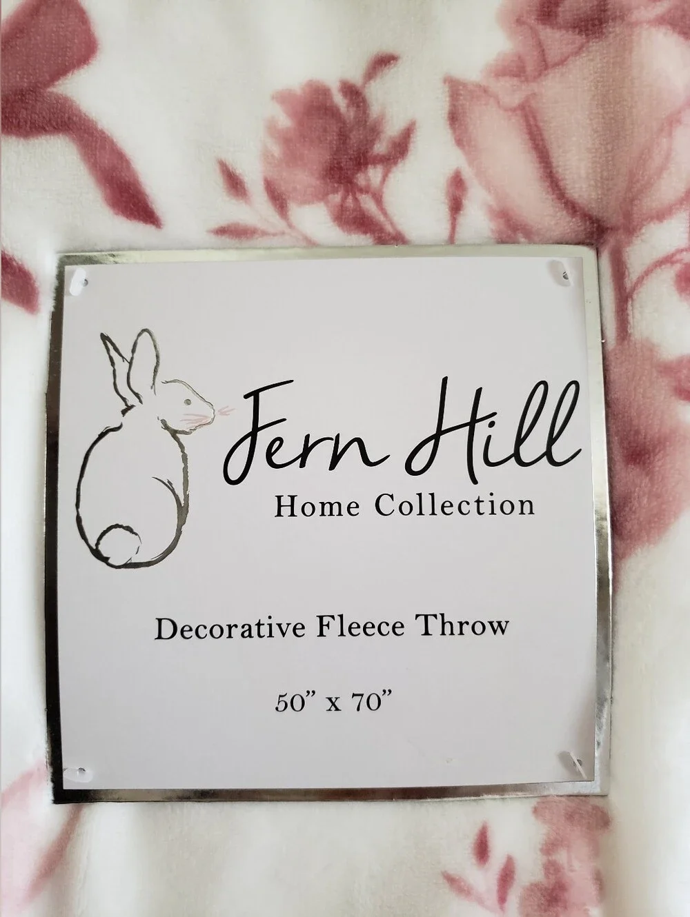 Fern Hill Home Collection Decorative Pink Floral & Bunny Decorative Fleece Throw